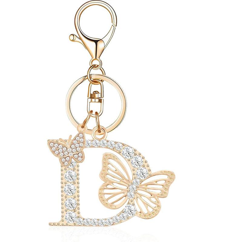 Exquisite Women Capital Letters Charms Keychain Initial 26 A-Z Butterfly Rhinestone Keyring Bag Decoration Pendant Girl Gift
