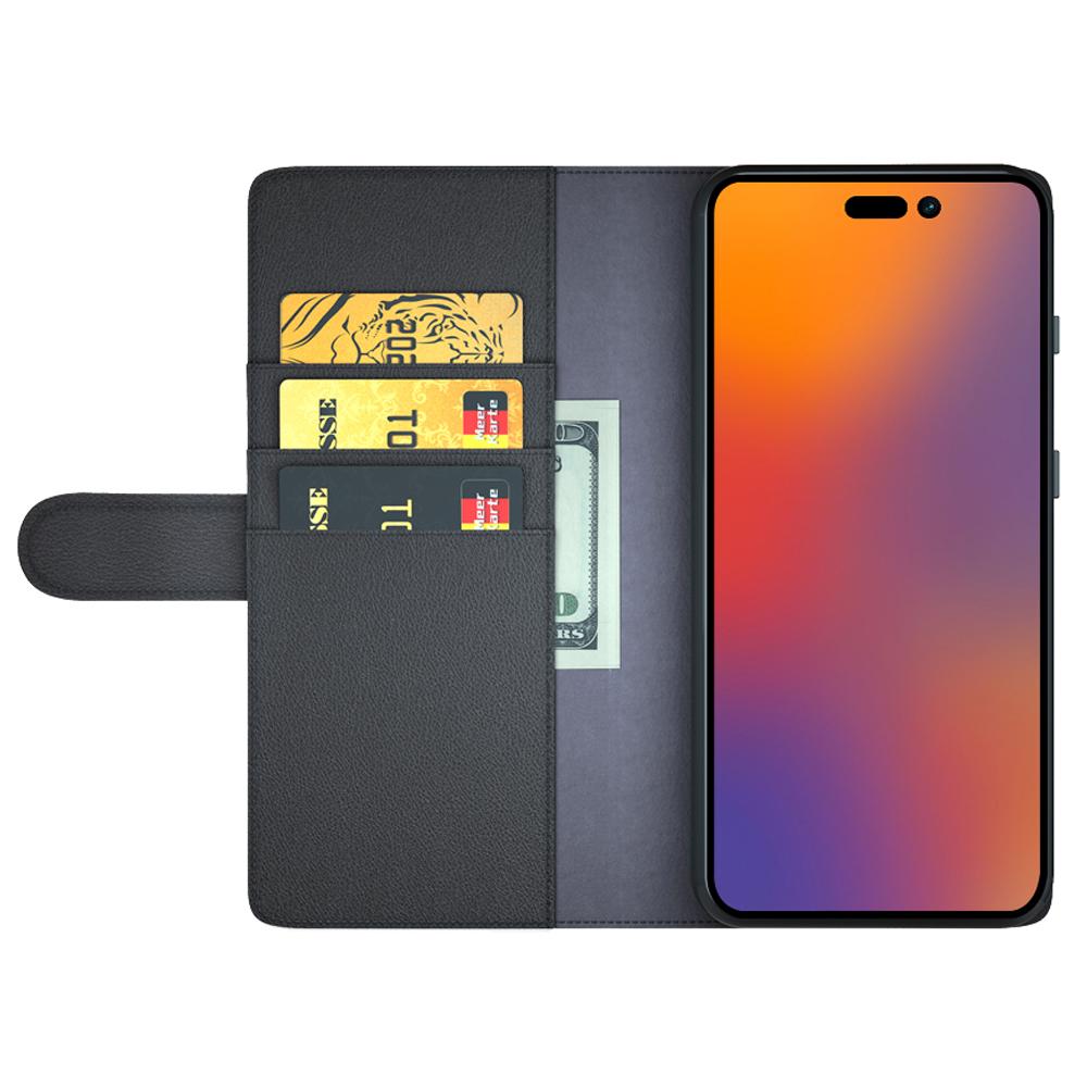 

For iPhone 14 Pro Case Genuine Split Leather Phone Cover with Wallet Stand Black