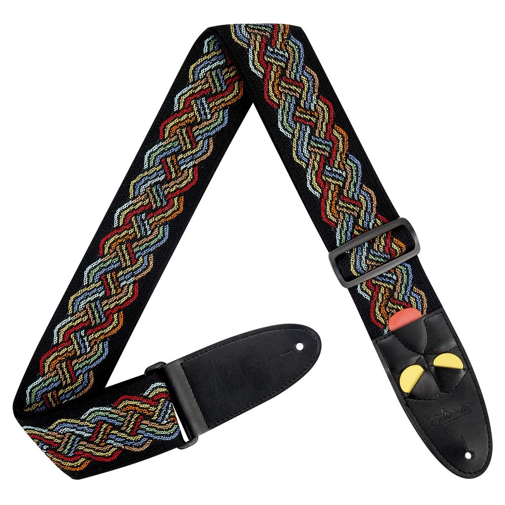 Vintage Wide Celtic Knot Weave Guitar Strap for Acoustic Electric Guitar Bass Guitar Adjustable Length from To [Amumu] 2.3" 35" 61"