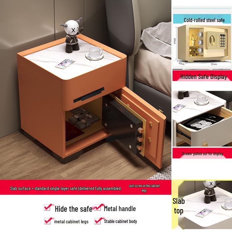 Smart Multifunctional Bedside Safe: Minimalist Square Design for Bedroom and Living Room