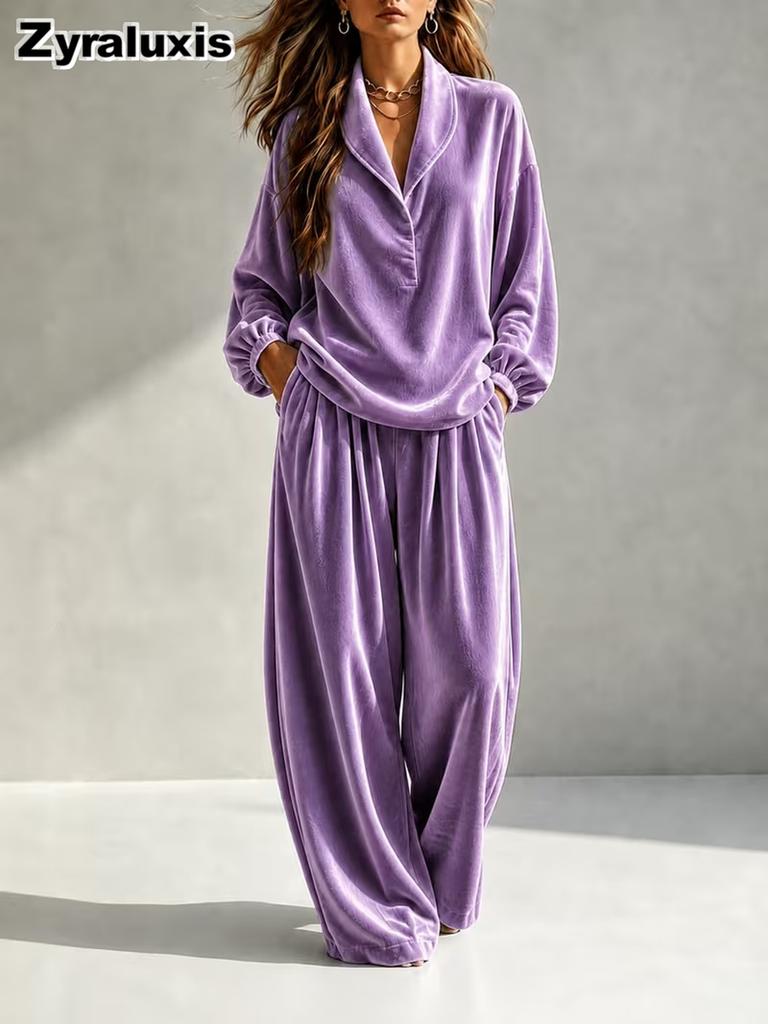 Women's Autumn New Style Casual Fashion Velvet Long Sleeve Pants Set