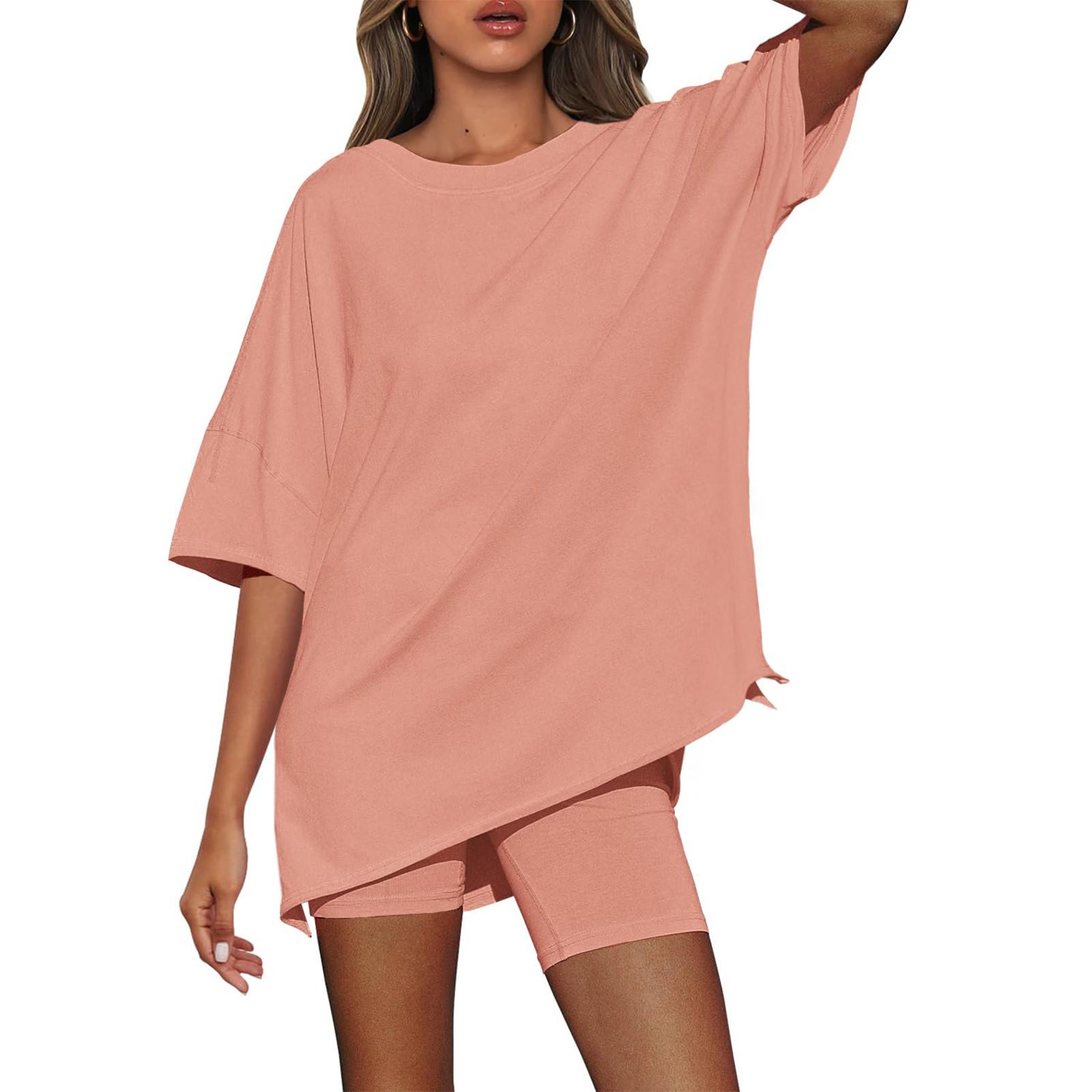 

Жіночий літній комплект байкерських шортів для йоги з двох предметів, з короткими рукавами, великими дитячими топами та штангами XL кавун червоний колір