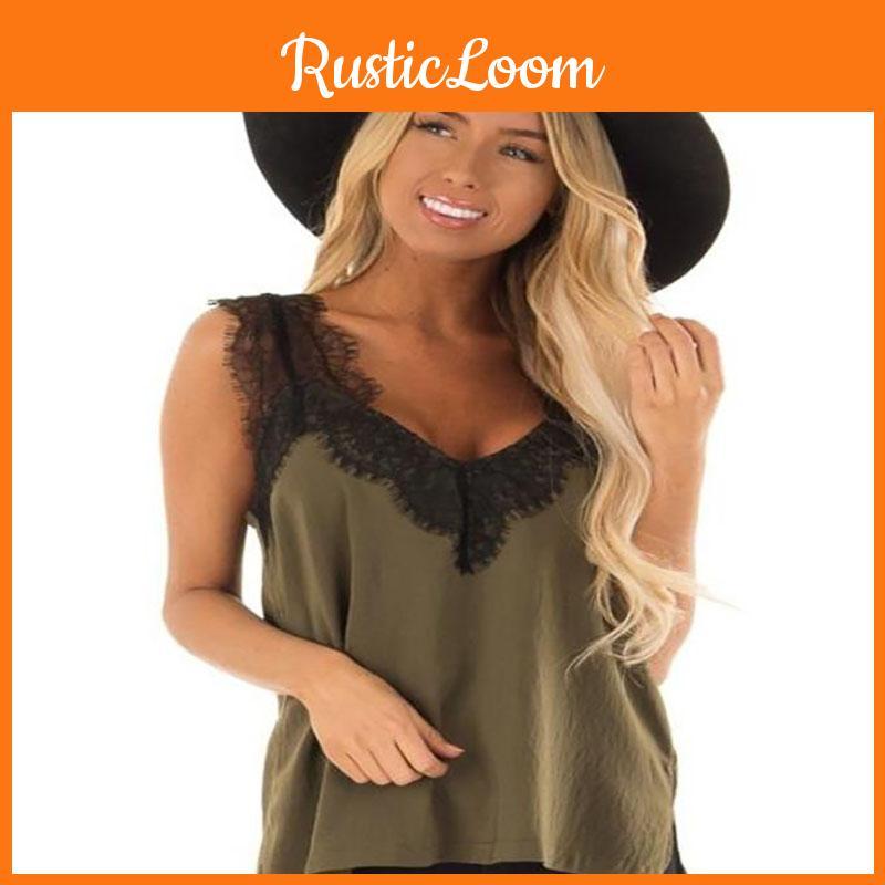 Elegant Women Summer Sleeveless Lace Mesh Loose Vests V-neck Cami Soft Tanks Top