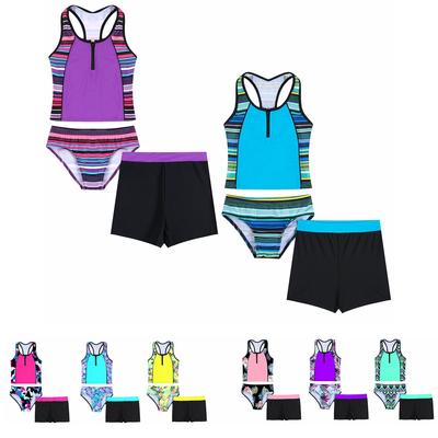 Kids Girls 3Pcs Swimsuit Floral Print Cami Tank Tops with Bottoms Shorts Swimwear Quick Dry Bathing Suit