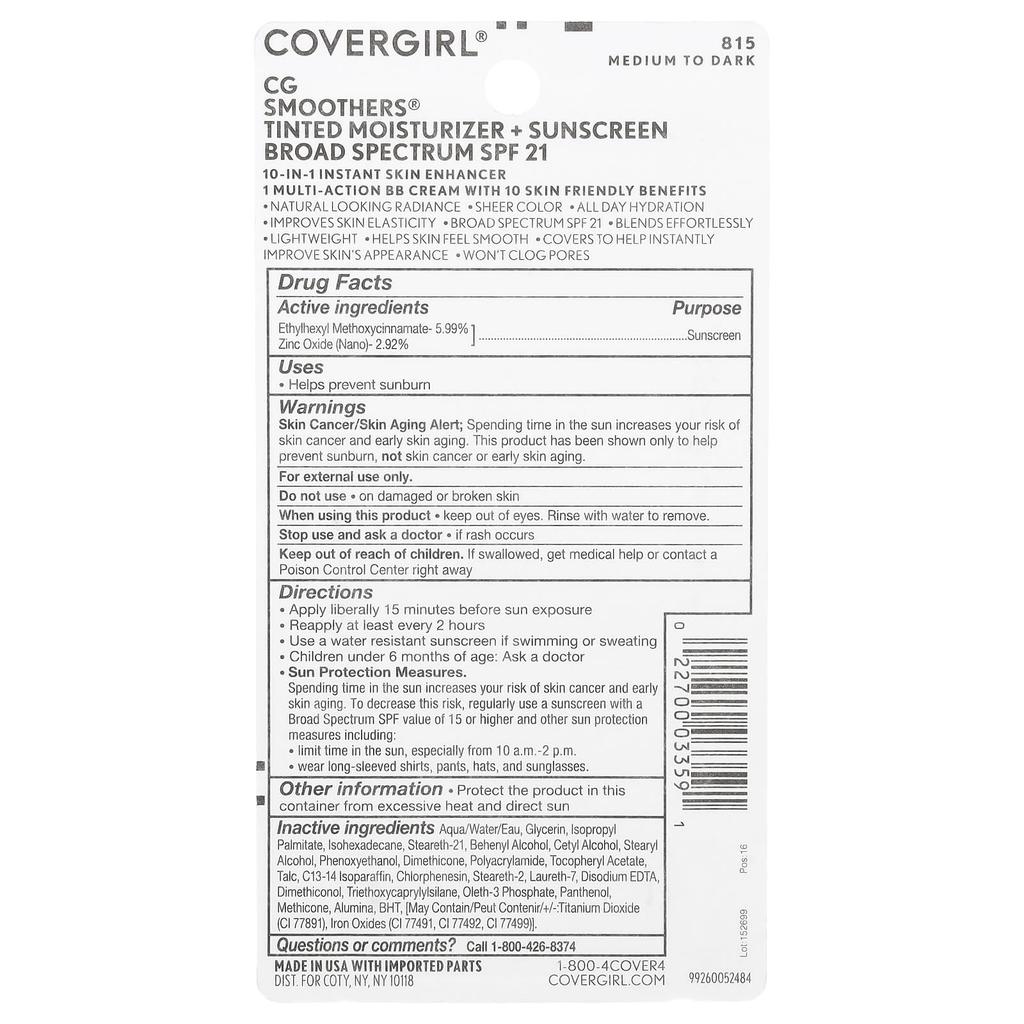 Cg Smoother, Bb Cream, Spf 21, 815 Medium to Dark, 40Ml(1.35Fl Oz)