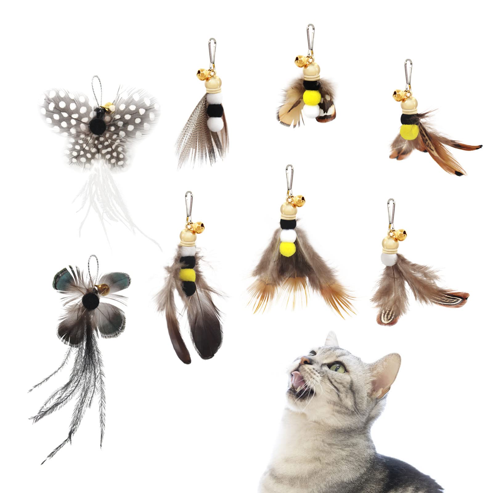 

SONGWAY Cat Toys, Cat Teasers, Feathers, Insects, Butterflies, Large Flying Bugs, 8 Replacement Pieces