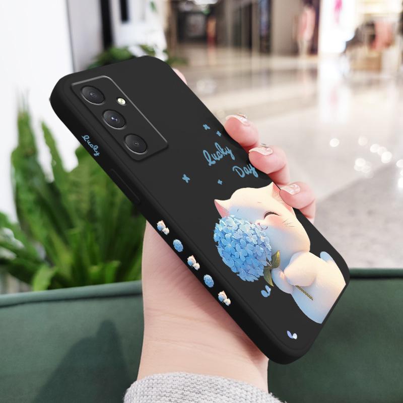 

Blue Silk Cat Phone Case For Samsung Galaxy A37 A57 Liquid Silicone Cover Samsung A37 чорний