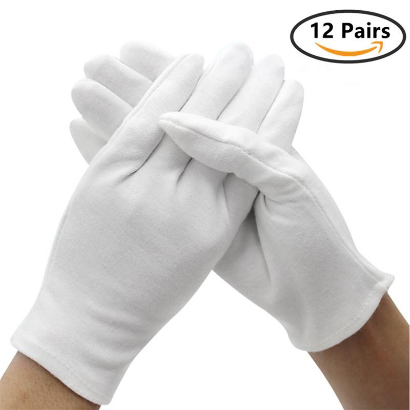 12/6 Pairs Cotton Work Gloves for Dry Hands Ceremonial Handling Film Jewelry Silver Inspection Gloves Household Cleaning Tool