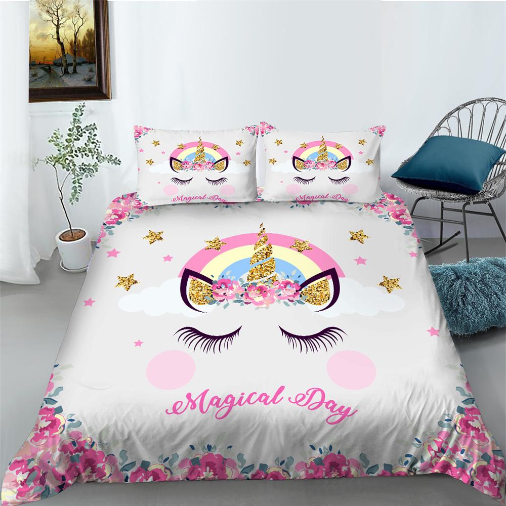 2023 New Style 2/3 Pcs High Quality Bed Cover Set 3D Unicorn Printed Duvet Cover Set Highend Polyetser Quilt Cover Sets