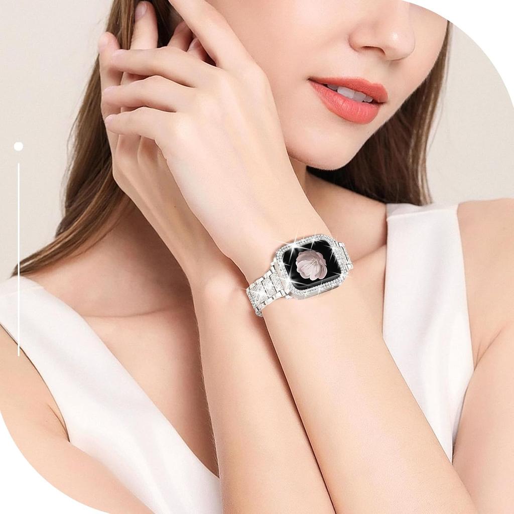 Women's Diamond Metal Strap Case Fit Apple Watch Strap Silver