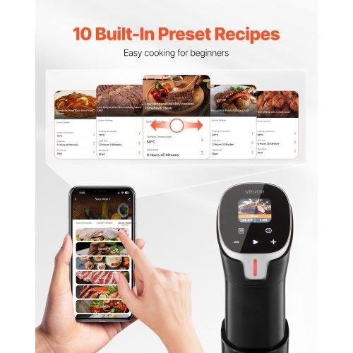 VEVOR Sous Vide Precision Cooker, 1100W Sous-Vide Cooking Machine, WIFI Immersion Circulator with 10 Preset Recipes, LCD Touchscreen, Fast-Heating