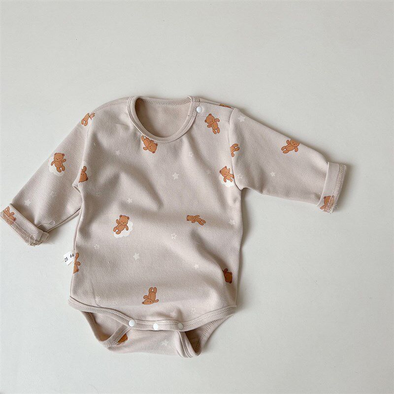 Baby Autumn Loungewear Onesie with Cute Cartoon Print, Long-Sleeve Romper for Boys and Girls