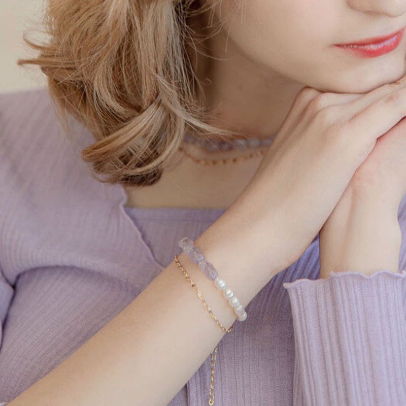 Jean Paul Clarisse Natural Gemstone Freshwater Pearl Bracelet JB-22-032B