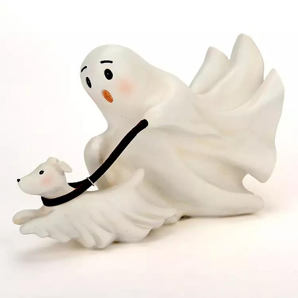 Cute Ghost Dog Decoration Halloween Ghost Dog Statue Spooky Halloween Ghost Dog Figurine Resin Sculpture Indoor Outdoor Decor
