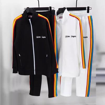 Wholesale Tide Brand Palm Angel Rainbow Strip Color Matching Sports Suit Men and Women Loose Casual Couple High Street Suit Tide