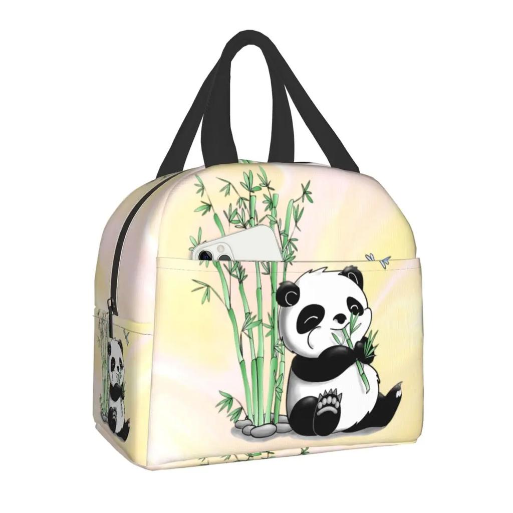 Panda Bear Insulated Lunch Bag for Camping Travel Portable Thermal Cooler Lunch Box Women Kids Work Picnic Food Storage Bags
