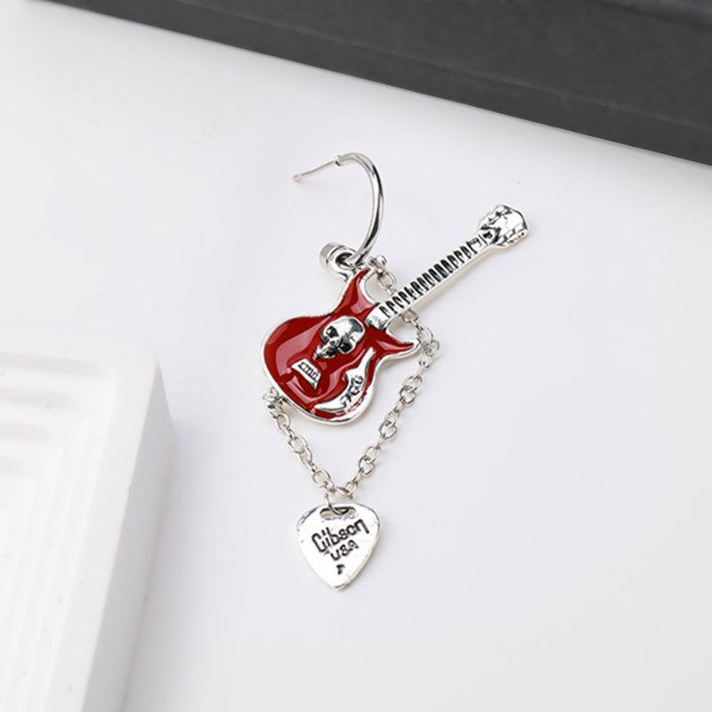 Minimalist Black Guitar Drop Earrings With Heart Charm Stylish Women Jewelry