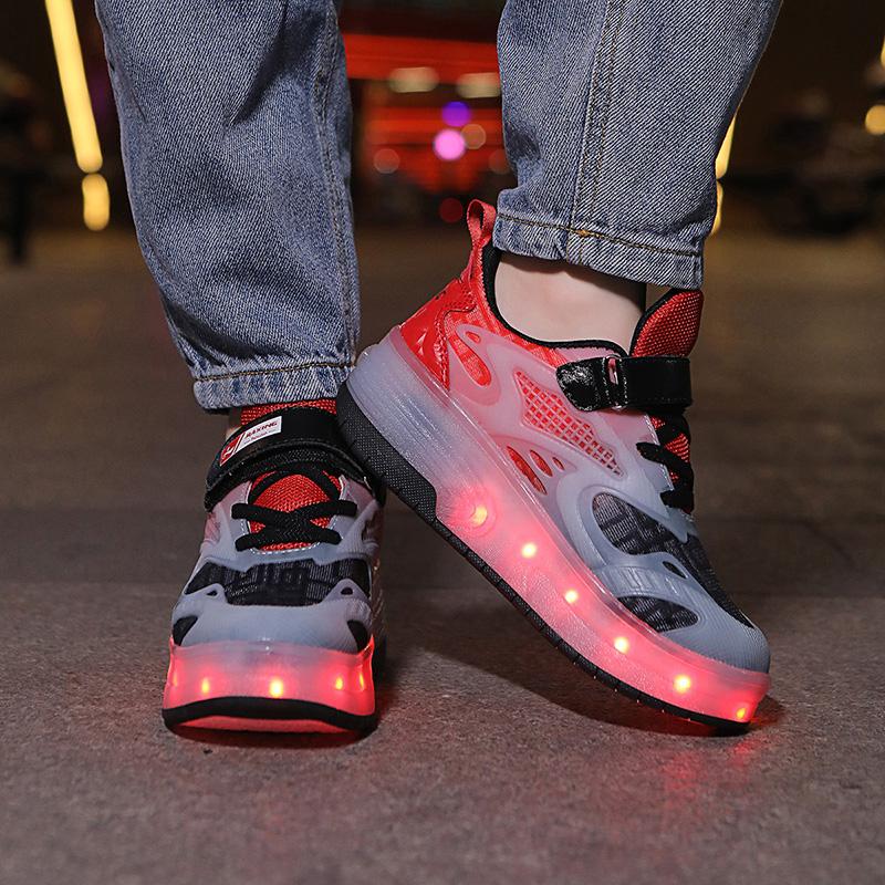 Barne-/gutter Tohjuls avtakbar flat oppladbar LED-glødende joggesko, glødende joggesko for kvinner