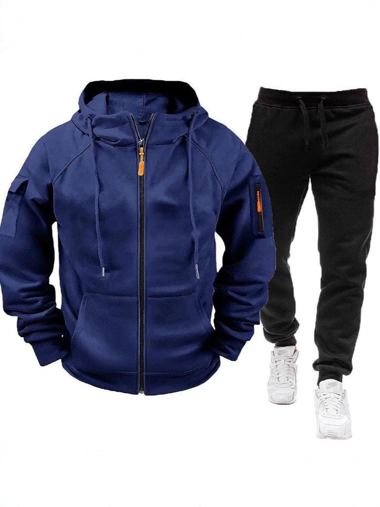 Men's Plus Size Casual Loose Zipper Hoodie Cardigan Sweatshirt Sports Set