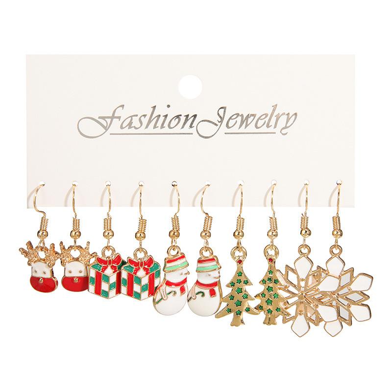 Europäische und amerikanische Weihnachts-Steckohrringe 1 Paar Kombinationsset Schneeflocke Elch Weihnachtsbaum Legierung Atmosphäre Ohrringe Ohrringe Schmuck
