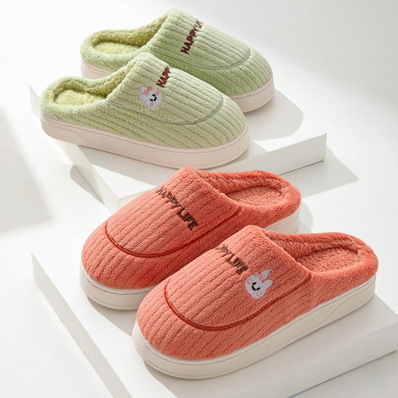 Cotton slippers winter home indoor warm couple cute rabbit non-slip plush winter men's and women's slippers