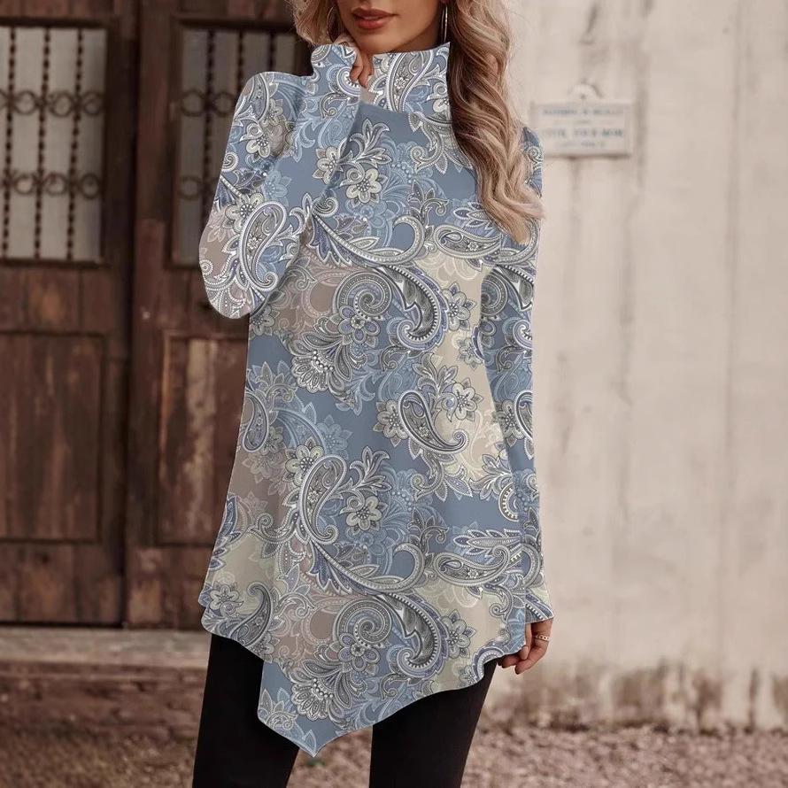2023 Autumn/Winter High-Neck Ethnic Style Fashion Casual Long-Sleeve Tee