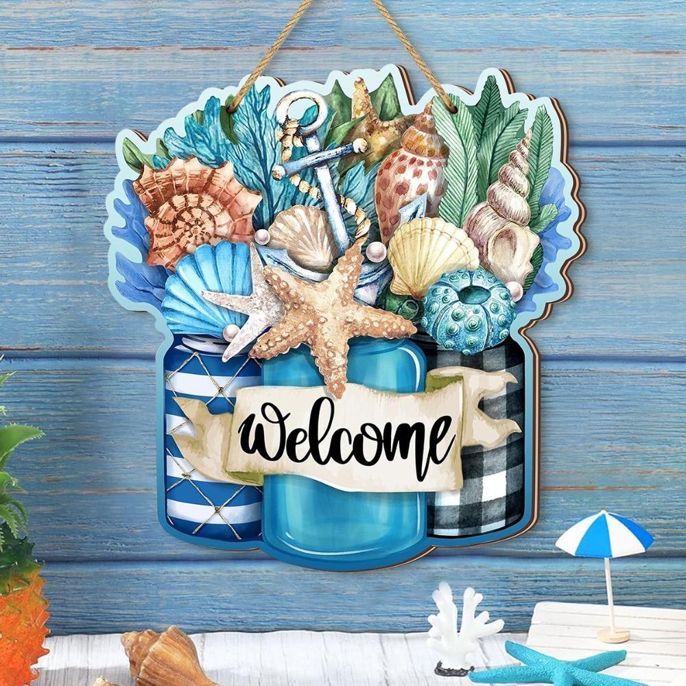 Wall Art Summer Welcome Wall Ornaments Beach Shells Hanging Signs  for Home Room Porches