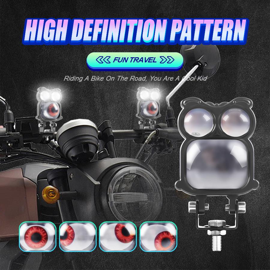 LED Owl Demon Eye Headlight Dynamic Motorcycle Devil Eyes Yellow White Flash Waterproof for Motorbike Car Headlight Accessories
