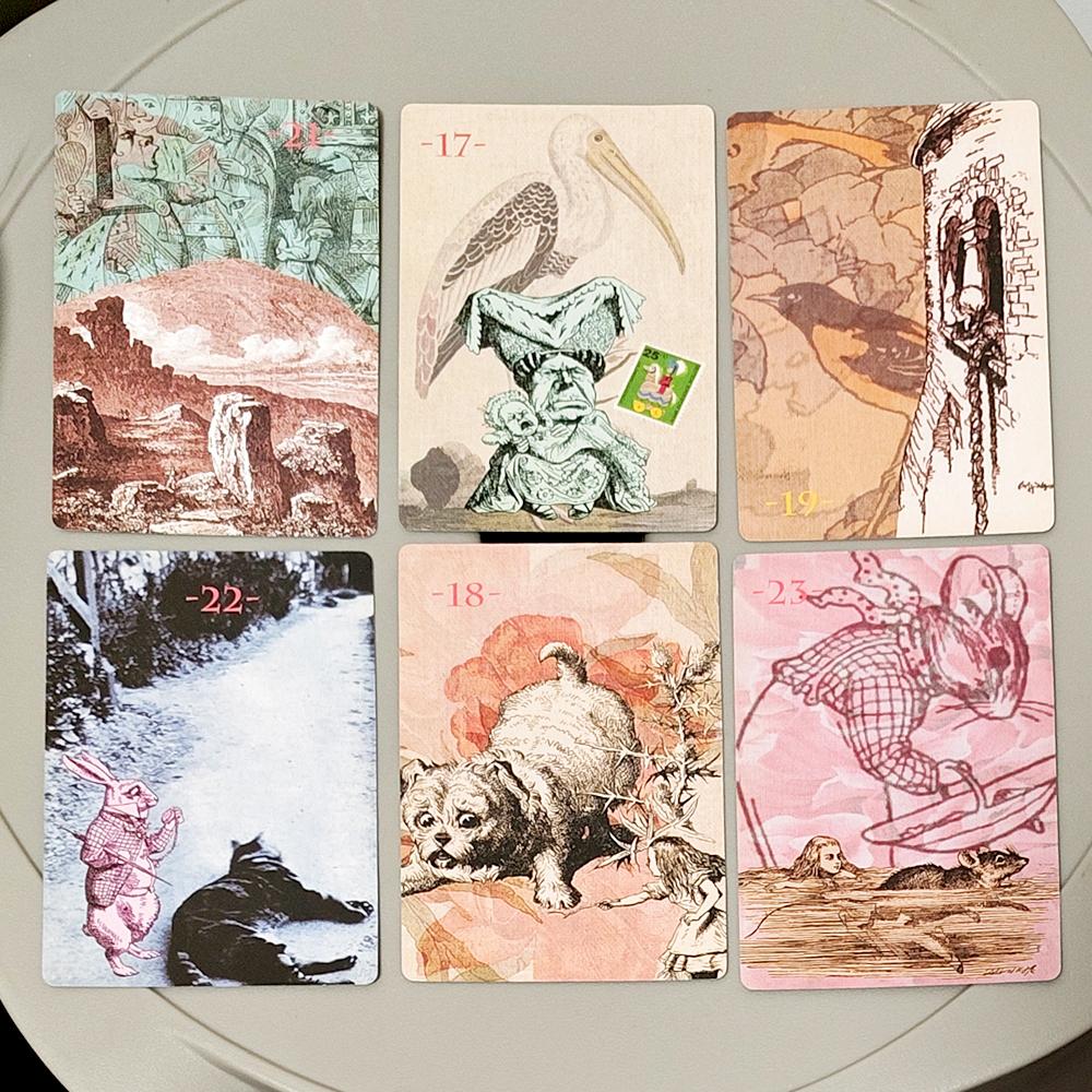 Alice im Wunderland Vintage Petit Lenormand Deck 36 Karten - Viktorianische Collage Divination Doppelt geprägter Karton 9*6cm