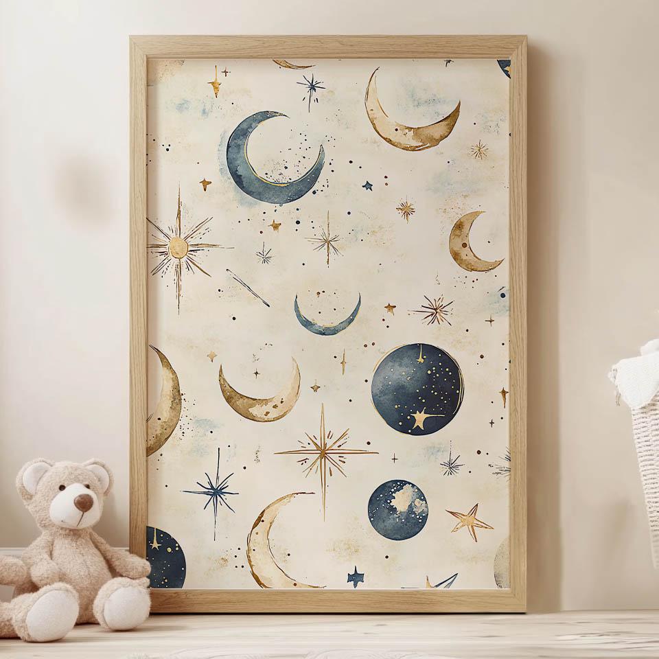 Plakat Księżycowa Harmonia Plakat Księżycowa Harmonia, 70X100 Cm, Rama Drewniana Jasny Dąb, Papier Matowy 230 Gsm