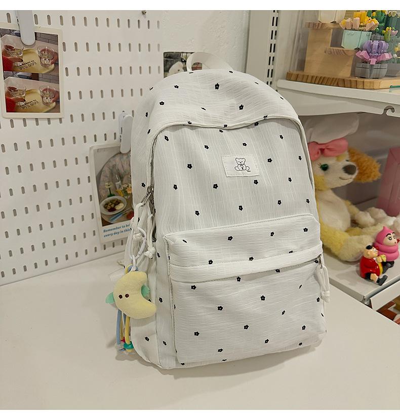 Schoolbag Small Fresh Casual Schoolbag Simple and Versatile Polka Dot Printed Backpack Female Junior High School College Student Travel Backpack Tide