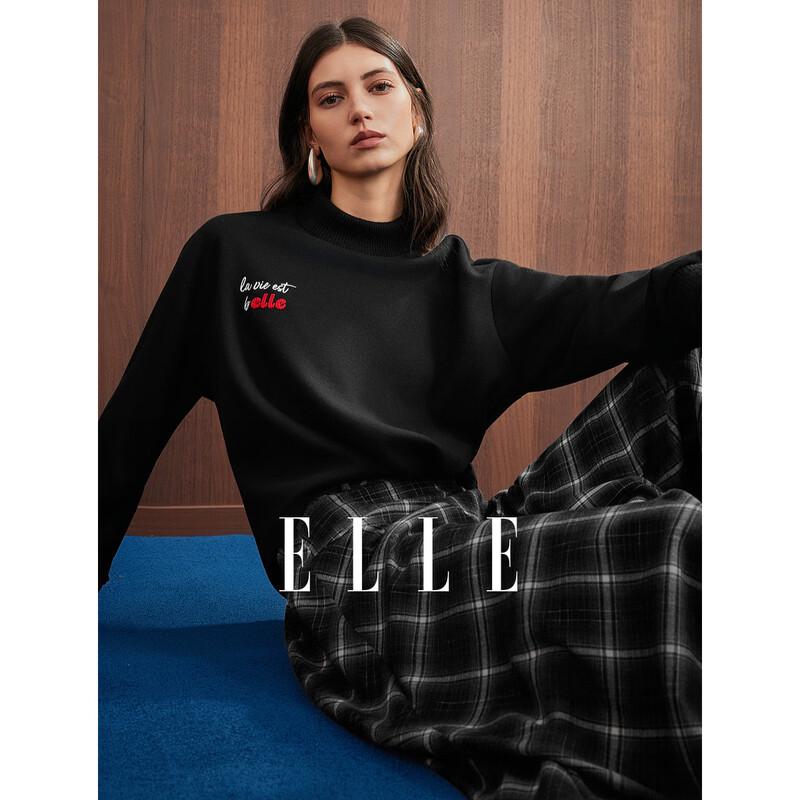 ELLE Embroidered Knitted Half-High Collar Sweatshirt S