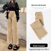 Women's High-Waisted Retro Khaki Cropped Wide-Leg Jeans with Raw Hem