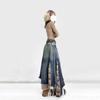 Irregular Patchwork Plaid Denim Skirt Women Do Old Gradient Overlay Waist Maxi Long Jeans Skirt Y2k Retro Streetwear