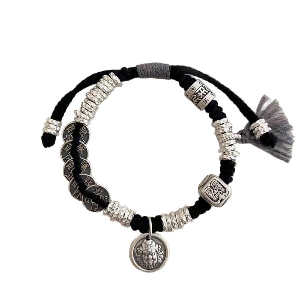 Tibetan Zakiram Five Emperors Coin Copper Coin Six Characters Mantra Hand Rope Ancient Coiling Bracelet Bracelet Male