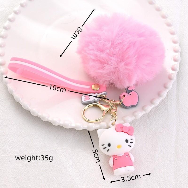 Sanrio Hello Kitty Kuromi Melody Cinnamoroll Adorable Keychains with Soft Rabbit Fur Ball Women Girl Bag Pendant Keyring Presents