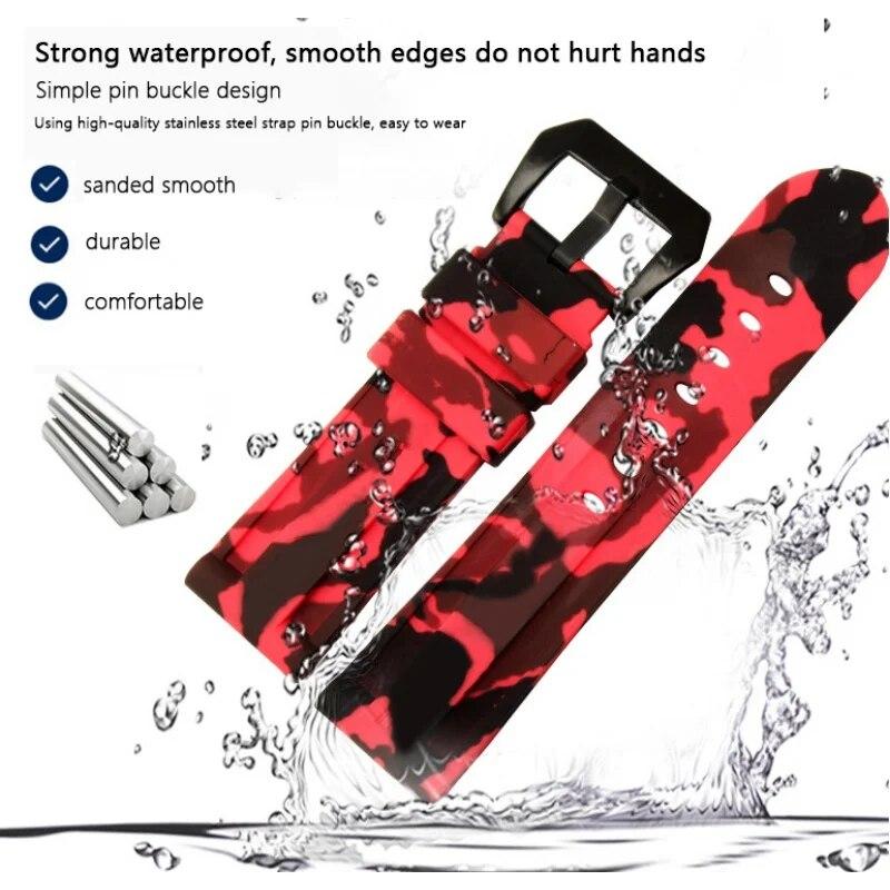 Universal 20mm 22mm 24mm 26mm Silikon Armband Camouflage Gummi Armband Sport Ersatz Uhr Band für männer Handgelenk Band