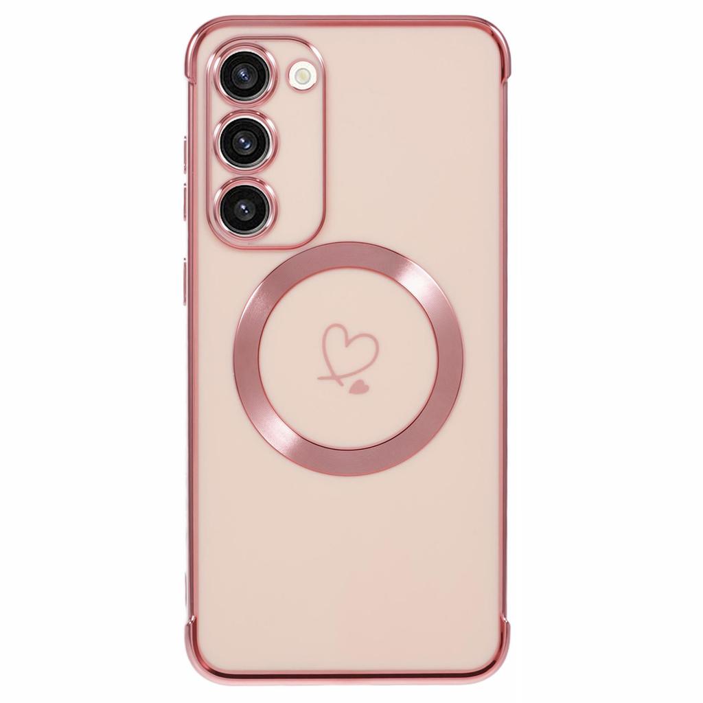 For Samsung Galaxy S23 Deksel Kompatibelt med MagSafe Elektroplettert TPU Telefondeksel Hul Kjærlighetshjerter