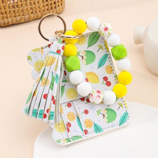 Ladies Wristlet Wallet Floral Print Wallet Beaded Wristlet Keychain with Tassel Coin Wallet Card Holder for Street Daily Outings