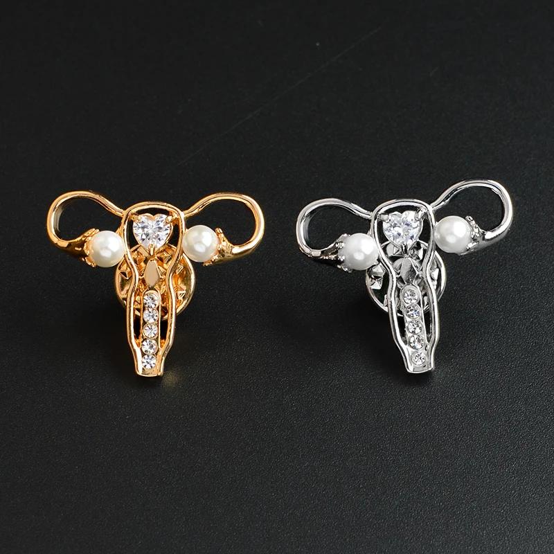 Female Womb uterus Brooch Pins Zircon pearl Organ medical jewelry Gynecology Medicine Symbol gift for Doctor Nurse