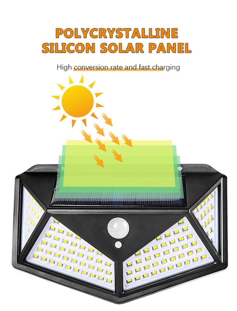 Outdoor Solar Lamp100 LED Solar Wall Lights  Waterproof Motion Sensor Solar Powered Sunlight Street Light for Garden Decoration