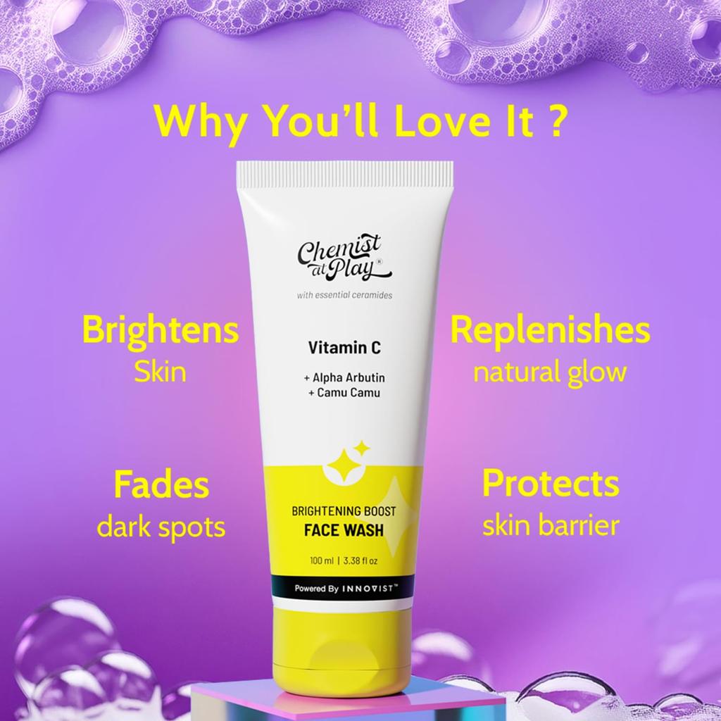 Chemist At Play Vitamin C Face Wash, Brightening Body Wash & 10% Vitamin C Face Serum Combo | Fades Dark Spots, Improves Radiance & Evens Skin To
