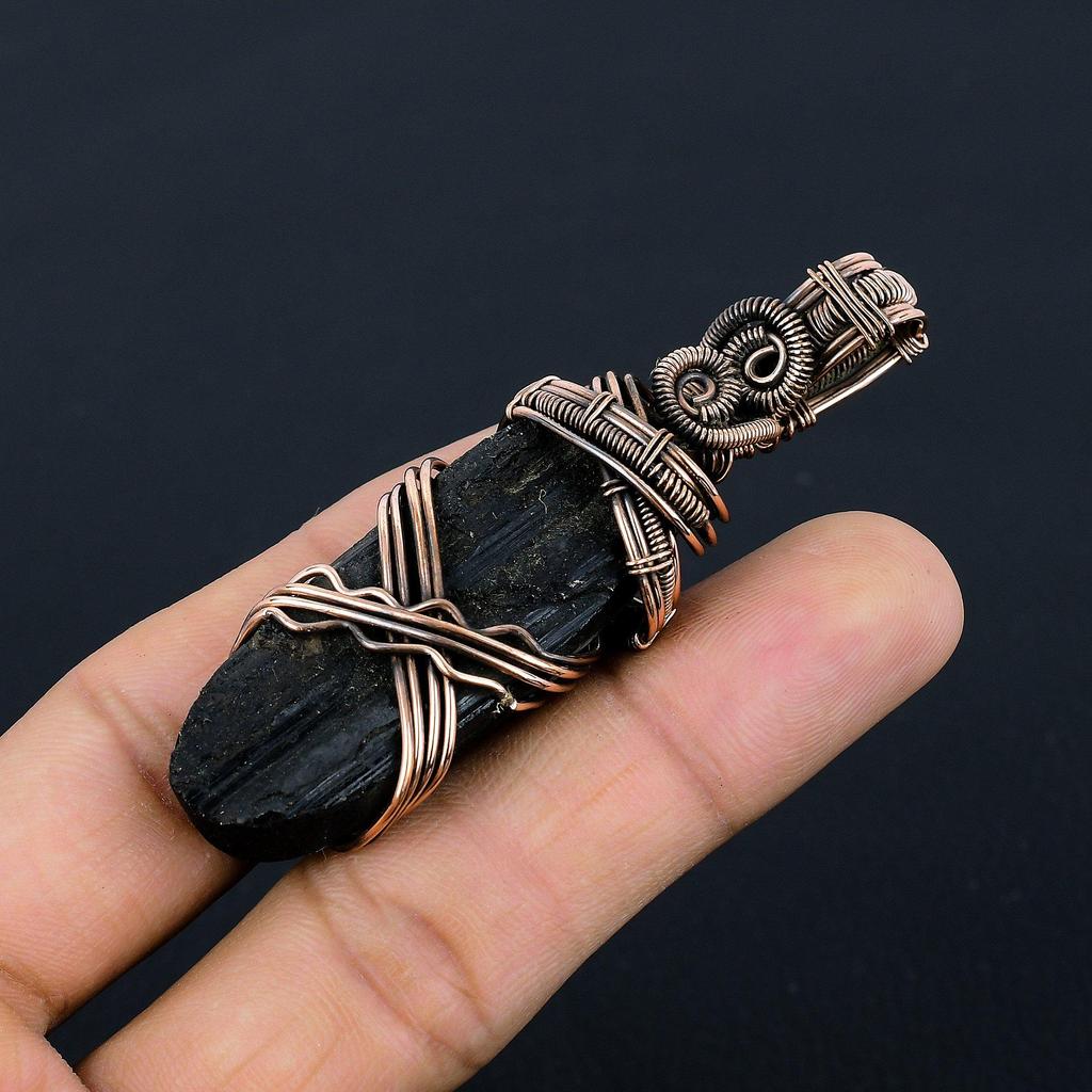 Black Tourmaline Pendant Gemstone Jewelry, 999 Copper Wire Wrapped Pendant, Handmade Amazing Pendant Jewelry