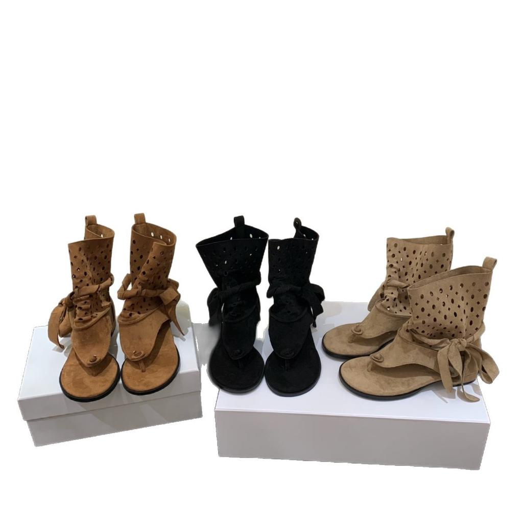 Retro hollow not stuffy feet summer personality cool boots women's 2025 new fashionable straps flat short boots sandals