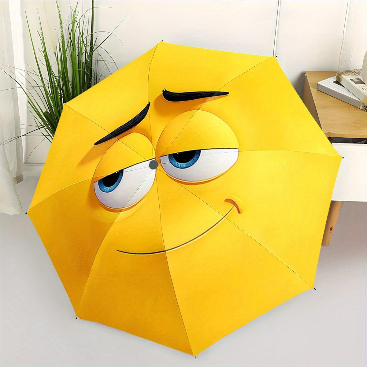 Automatic Opening/Closing Smiling Face Umbrella - Automatic Folding Portable Collapsible Umbrella with Yellow Face Design,Automatic Operatio