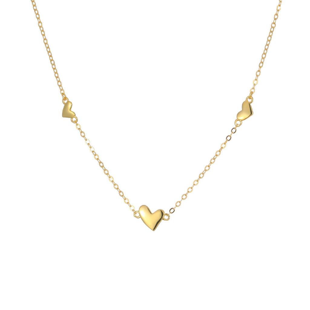 18K Gold Plated S925 Sterling Silver Triple Heart Necklace: Elegant Clavicle Chain in Cool, Simple Style