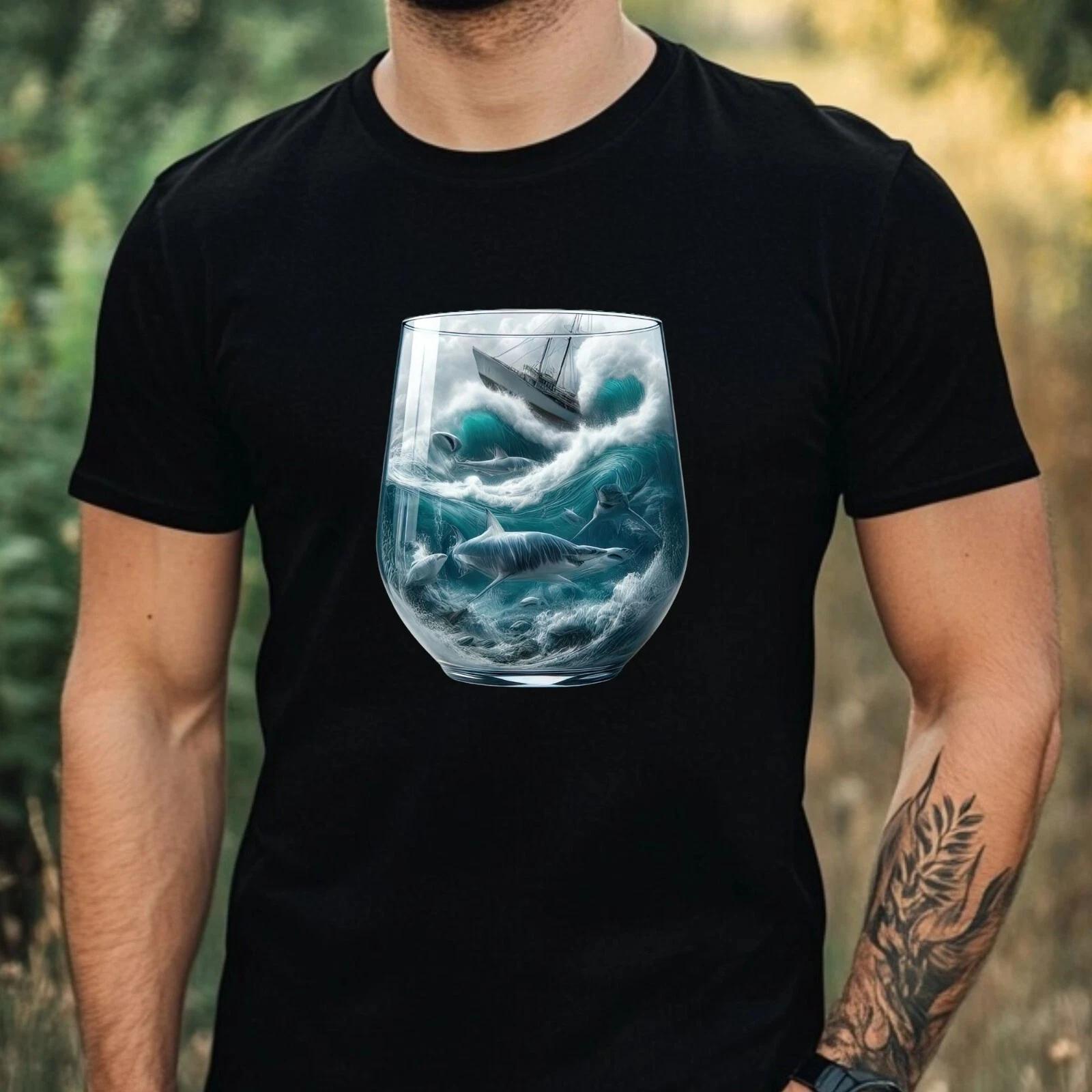 T-Shirt Herren Ozean in einem Glas Motiv Baumwolle Größe XS bis 5XL L