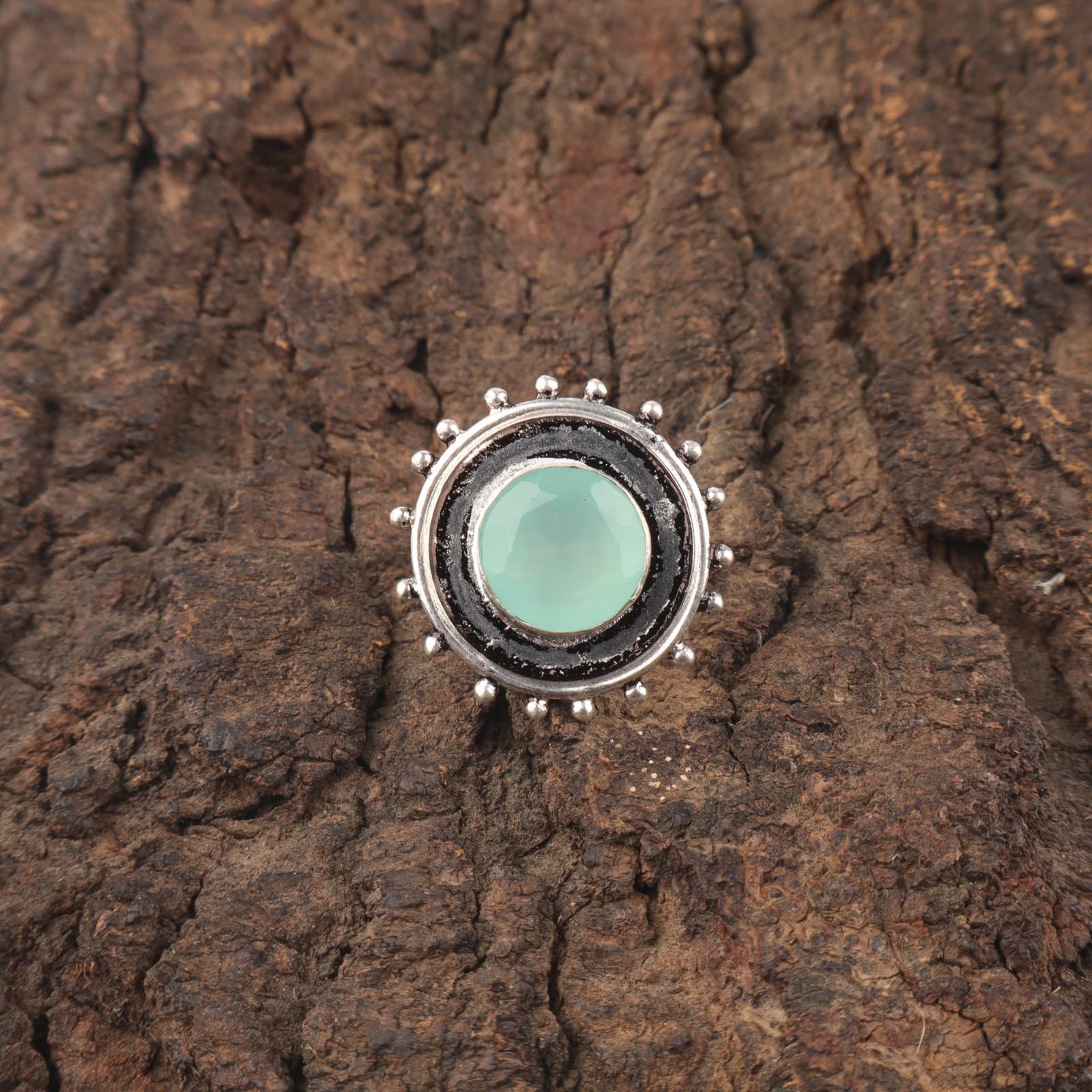 

Аква Халцедон Драгоценный Камень 925 Серебро Заявление Бохо Подарок Матери Новое Кольцо Ювелирное Изделие RR-49-17 9