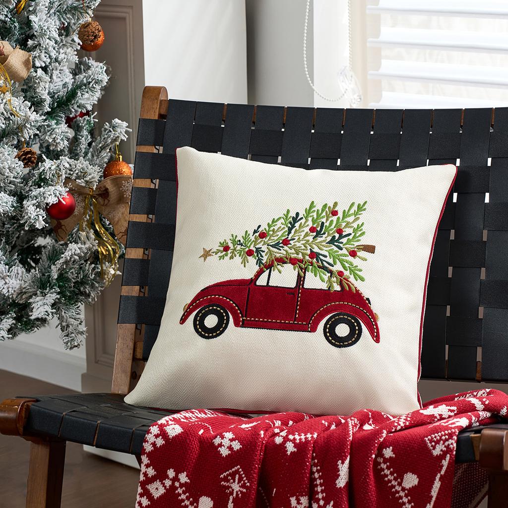 Christmas Embroidered Throw Pillow Cover, Snowflake Deer Design, Decorative Cushion Case for Couch Sofa Bed, Holiday Home Decor, Soft Velvet