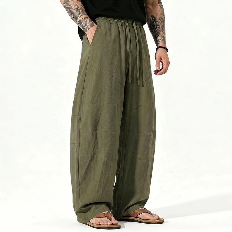 Men S Loose Fit Linen Blend Long Pants Solid Color Breathable